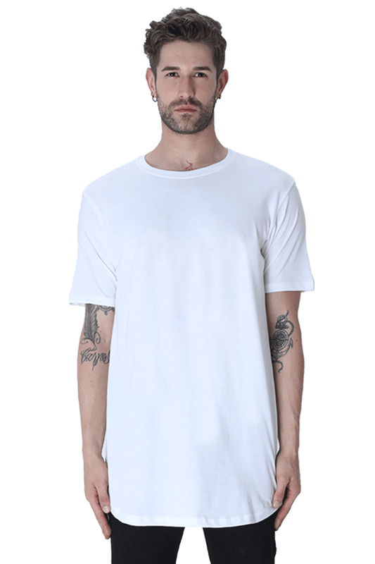 Male Longline Curved Premium White T-shirt